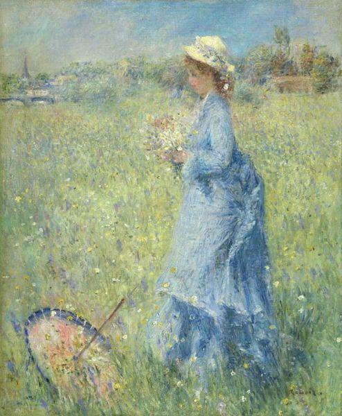 Pierre Auguste Renoir Femme cueillant des Fleurs Norge oil painting art